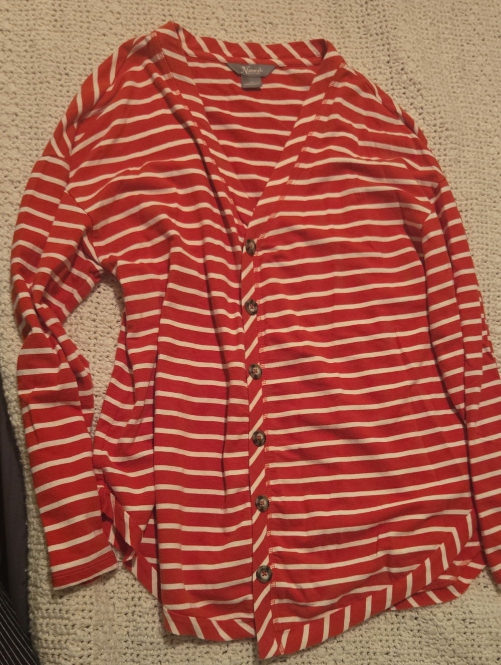 Natural Reflections Red and White Striped Button Front Tunic